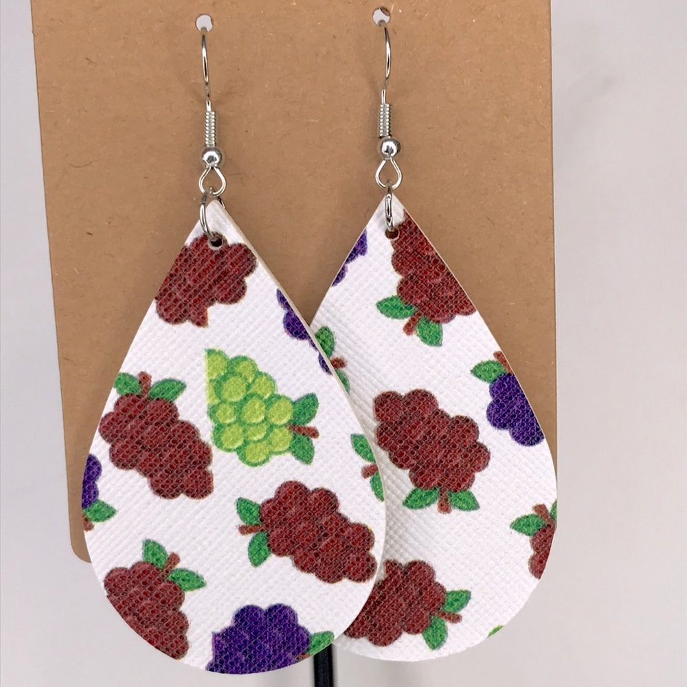 *LAST SET* Faux Leather Dangle Earrings Grapes Fashion Jewelry